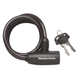 Masterlock Keyed self coiling cable 1.80m x Ø 8mm w/ 2 keysvinyl cover - colour - Zwart