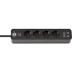 Brennenstuhl ecolor stekkerdoos 4-voudig met 2 USB-laadbussen (stekkerdoos USB met schakelaar en 1,5 m kabel) - Zwart