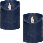 Anna's Collection 3x Donkerblauwe LED kaarsen / stompkaarsen 10 cm - Luxe kaarsen op batterijen met bewegende vlam