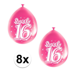 Folat 8x Sweet 16 verjaardag ballonnen - 16 jaar verjaardag thema ballonnen - Roze