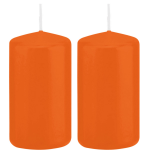 Trend Candles 2x Cilinderkaarsen/stompkaarsen 6 X 12 Cm 40 Branduren - Geurloze Kaarsen - Woondecoraties - Oranje