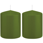 Trend Candles 2x Olijfe Cilinderkaarsen/stompkaarsen 6 X 8 Cm 29 Branduren - Geurloze Kaarsen Olijf - Woondecoraties - Groen