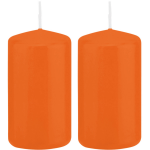 Trend Candles 2x Cilinderkaarsen/stompkaarsen 5 X 10 Cm 23 Branduren - Geurloze Kaarsen - Woondecoraties - Oranje