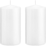 Trend Candles 2xte Cilinderkaarsen/stompkaarsen 8 X 15 Cm 69 Branduren - Geurloze Kaarsen - Woondecoraties - Wit