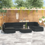 Vidaxl 7-delige Loungeset Met Kussens Poly Rattan - Zwart