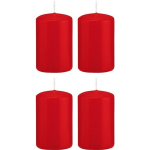 Trend Candles 4x Rode Cilinderkaarsen/stompkaarsen 5 X 8 Cm 18 Branduren - Geurloze Kaarsen - Woondecoraties - Rood