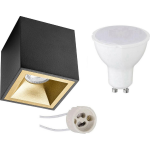 BES LED Opbouwspot Set - Pragmi Cliron Pro - Gu10 Fitting - Opbouw Vierkant - Mat/goud - 4w - Natuurlijk Wit 4200k - - Zwart