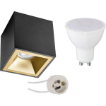 BES LED Opbouwspot Set - Aigi - Pragmi Cliron Pro - Gu10 Fitting - Opbouw Vierkant - Mat/goud - 8w - Warm Wit 3000k - - Zwart