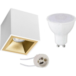 BES LED Opbouwspot Set - Pragmi Cliron Pro - Gu10 Fitting - Opbouw Vierkant - Mat/goud - 4w - Natuurlijk 4200k - - Wit