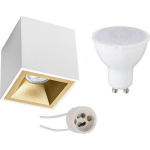 BES LED Opbouwspot Set - Pragmi Cliron Pro - Gu10 Fitting - Opbouw Vierkant - Mat/goud - 6w - Natuurlijk 4200k - - Wit