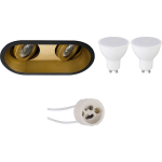 BES LED Led Spot Set - Pragmi Zano Pro - Gu10 Fitting - Inbouw Ovaal Dubbel - Mat/goud - 4w - Helder/koud Wit 6400k - - Zwart