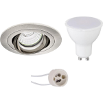 BES LED Led Spot Set - Pragmi Alpin Pro - Gu10 Fitting - Inbouw Rond - Mat Nikkel - 4w - Warm 3000k - Kantelbaar - Ø92mm - Wit