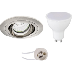 BES LED Led Spot Set - Pragmi Alpin Pro - Gu10 Fitting - Inbouw Rond - Mat Nikkel - 6w - Warm 3000k - Kantelbaar - Ø92mm - Wit