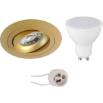 BES LED Led Spot Set - Pragmi Alpin Pro - Gu10 Fitting - Inbouw Rond - Mat Goud - 4w - Helder/koud Wit 6400k - Kantelbaar - - Paars