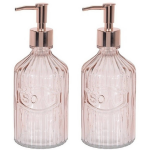 2x Oud Zeeppompjes Van Glas 21 Cm - Badkamer/toilet Accessoires - Zeeppompjes/zeepdispensers - Roze