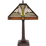 Clayre & Eef Tafellamp Tiffany - 31*31*43 Cm E27/max 2*60w - Multi - Glas In Lood - Art Deco - Lumilamp - 5ll-6078 - Beige