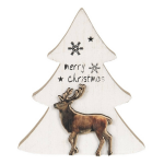 Clayre & Eef Decoratie Kerstboom - 16*2*14 Cm Hout - Hert - - 6h1895 - Wit