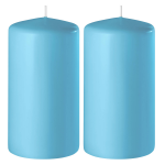 Enlightening Candles 2x Cilinderkaarsen/stompkaarsen 6 X 15 Cm 58 Branduren - Geurloze Kaarsen - Woondecoraties - Turquoise