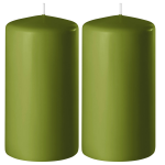 Enlightening Candles 2x Olijfe Cilinderkaarsen/stompkaarsen 6 X 15 Cm 58 Branduren - Geurloze Kaarsen Olijf - Woondecoraties - Groen