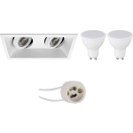 BES LED Led Spot Set - Pragmi Zano Pro - Gu10 Fitting - Inbouw Rechthoek Dubbel - Mat - 4w - Helder/koud 6400k - - Wit