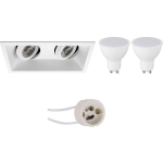 BES LED Led Spot Set - Aigi - Pragmi Zano Pro - Gu10 Fitting - Inbouw Rechthoek Dubbel - Mat - 8w - Warm 3000k - - Wit