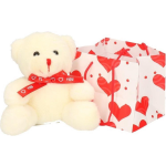Valentijsdag Knuffelbeertje Rood Sjaaltje - Pluche Teddybeer In Tasje - Valentijn Cadeau - Wit