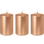 Trend Candles 3x Roseen Cilinderkaarsen/stompkaarsen 5 X 8 Cm 18 Branduren - Geurloze Rosekleurige Kaarsen - Woondecoraties - Goud