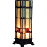 Clayre & Eef Tafellamp Tiffany - 12*12*35 Cm E14/max 1*40w - Meerkleurig - Glas In Lood - Art Deco - Lumilamp - 5ll-9024 - Beige