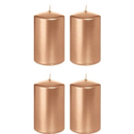 Trend Candles 4x Roseen Cilinderkaarsen/stompkaarsen 5 X 8 Cm 18 Branduren - Geurloze Rosekleurige Kaarsen - Woondecoraties - Goud