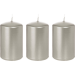 Trend Candles 3x Zilveren Cilinderkaarsen/stompkaarsen 5 X 8 Cm 18 Branduren - Geurloze Zilverkleurige Kaarsen - Woondecoraties - Silver