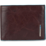 Piquadro Blue Square Men&apos;s Walleth Flip Uph ID/Coin Pocket Mahogany - Wit