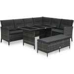 Vidaxl 3-delige Loungeset Met Kussens Poly Rattan - Grijs