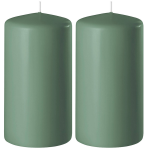 Enlightening Candles 2xe Cilinderkaarsen/stompkaarsen 6 X 15 Cm 58 Branduren - Geurloze Kaarsen - Woondecoraties - Groen