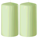 Enlightening Candles 2x Lichte Cilinderkaarsen/stompkaarsen 6 X 10 Cm 36 Branduren - Geurloze Kaarsen Licht - Woondecoraties - Groen