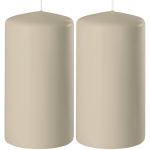 Enlightening Candles 2x Cilinderkaarsen/stompkaarsen 6 X 10 Cm 36 Branduren - Geurloze Kaarsen - Woondecoraties - Beige