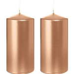 Trend Candles 2x Rosegouden Cilinderkaarsen/stompkaarsen 6 X 12 Cm 40 Branduren - Geurloze Rosegoudkleurige Kaarsen - Woondecoraties