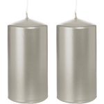 Trend Candles 2x Zilveren Cilinderkaarsen/stompkaarsen 6 X 12 Cm 40 Branduren - Geurloze Zilverkleurige Kaarsen - Woondecoraties - Silver
