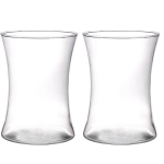 Bellatio Decorations 2x Stuks Brede Trompet Bloemenvaas/vazen Van Glas 19 Cm- Brede Vazen Transparant - Glazen Vaas/vazen
