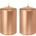 Trend Candles 2x Roseen Cilinderkaarsen/stompkaarsen 5 X 8 Cm 18 Branduren - Geurloze Rosekleurige Kaarsen - Woondecoraties - Goud