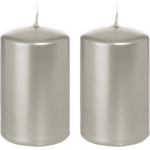 Trend Candles 2x Zilveren Cilinderkaarsen/stompkaarsen 5 X 8 Cm 18 Branduren - Geurloze Zilverkleurige Kaarsen - Woondecoraties - Silver