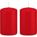 Trend Candles 2x Rode Cilinderkaarsen/stompkaarsen 5 X 8 Cm 18 Branduren - Geurloze Kaarsen - Woondecoraties - Rood
