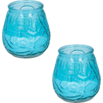 Arti Casa Set Van 4x Stuks Citronella Lowboy Tuin Kaarsen In Glas 10 Cm - Anti Muggen/insecten Artikelen - Blauw