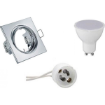 BES LED Led Spot Set - Trion - Gu10 Fitting - Inbouw Vierkant - Glans Chroom - 6w - Warm 3000k - Kantelbaar 80mm - Wit