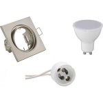 BES LED Led Spot Set - Trion - Gu10 Fitting - Inbouw Vierkant - Mat Nikkel - 6w - Helder/koud 6400k - Kantelbaar 80mm - Wit