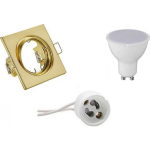 BES LED Led Spot Set - Trion - Gu10 Fitting - Inbouw Vierkant - Mat Goud - 6w - Warm 3000k - Kantelbaar 80mm - Wit