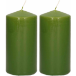 Trend Candles 2x Olijfe Cilinderkaarsen/stompkaarsen 6 X 12 Cm 40 Branduren - Geurloze Kaarsen Olijf - Woondecoraties - Groen