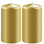 Enlightening Candles 2x Metallicen Cilinderkaarsen/stompkaarsen 6 X 12 Cm 45 Branduren - Geurloze Kaarsen Metallic - Woondecoraties - Goud
