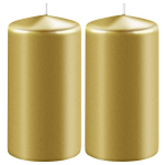 Enlightening Candles 2x Metallicen Cilinderkaarsen/stompkaarsen 6 X 8 Cm 27 Branduren - Geurloze Kaarsen Metallic - Woondecoraties - Goud