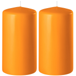 Enlightening Candles 2x Cilinderkaarsen/stompkaarsen 6 X 15 Cm 58 Branduren - Geurloze Kaarsen - Woondecoraties - Oranje