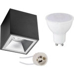 BES LED Opbouwspot Set - Pragmi Cliron Pro - Gu10 Fitting - Opbouw Vierkant - Mat/zilver - 6w - Warm Wit 3000k - Verdiept - Zwart